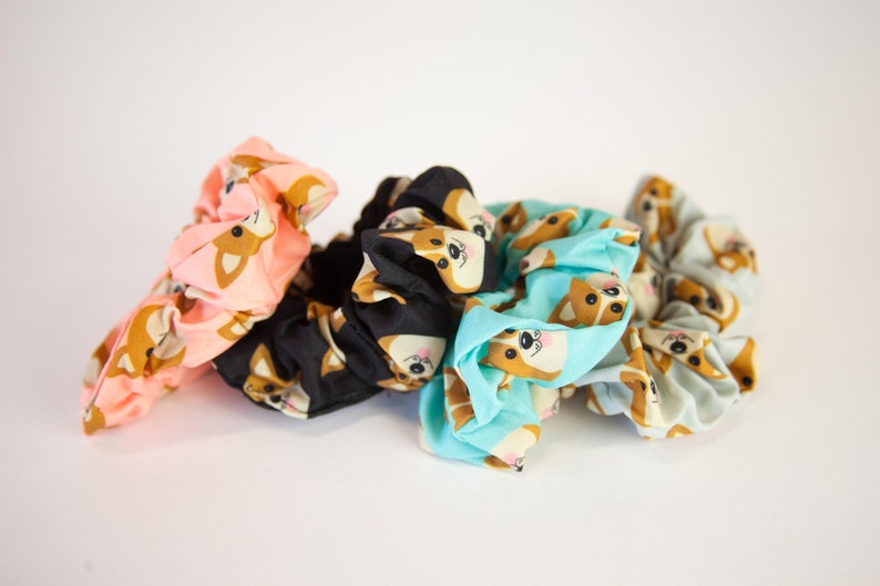 DOG, CORGI Hair Scrunchies, Hair Ties, Gentle Hair Elastic, Hair Accessories, Cotton, Strong Elastic, High Quality Unique Gift 4 Pack image 7