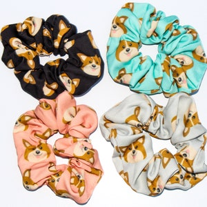 DOG, CORGI Hair Scrunchies, Hair Ties, Gentle Hair Elastic, Hair Accessories, Cotton, Strong Elastic, High Quality Unique Gift 4 Pack image 1