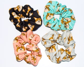 DOG, CORGI Hair Scrunchies, Hair Ties, Gentle Hair Elastic, Hair Accessories, Cotton, Strong Elastic, High Quality Unique Gift 4 Pack