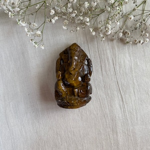 Diwali Gift - Lord Ganesha Figurine - Tigers Eye Lord Ganesha - Home Altar Prayer Figurine