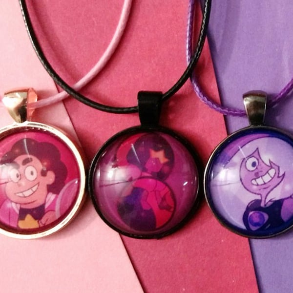 Steven Universe, Character faces, 1 inch round pendant, customizable, cabochon glass necklace