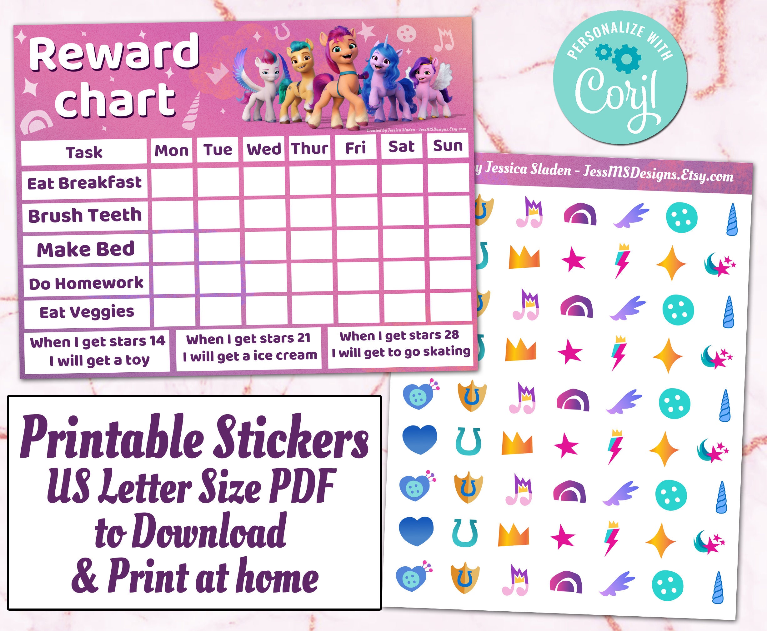 Editable Reward Chart My Little Pony Kids Chore Chart | Etsy