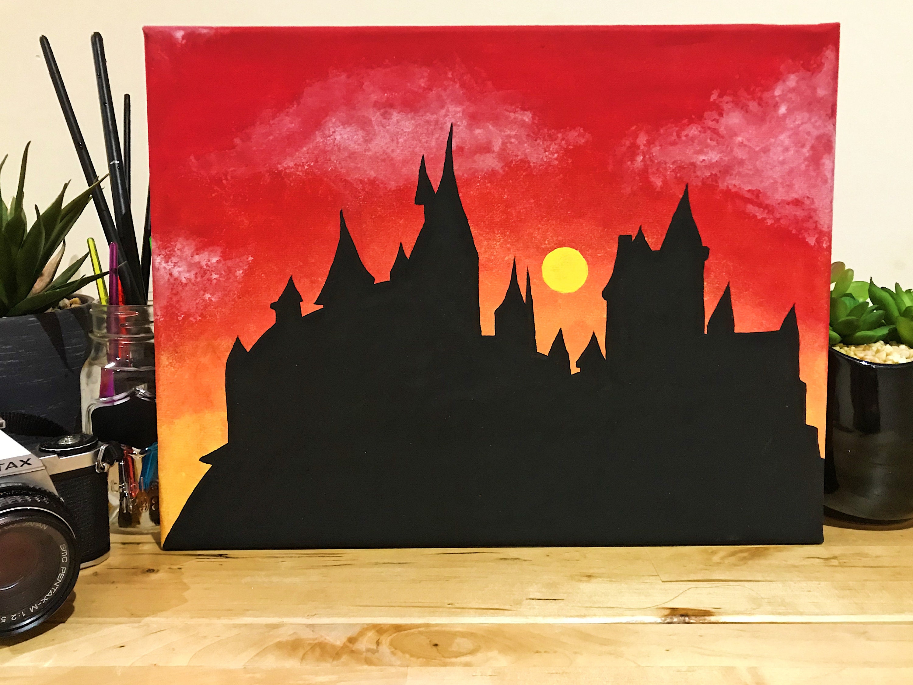 Peinture De Silhouette De Harry Potter Poudlard Etsy