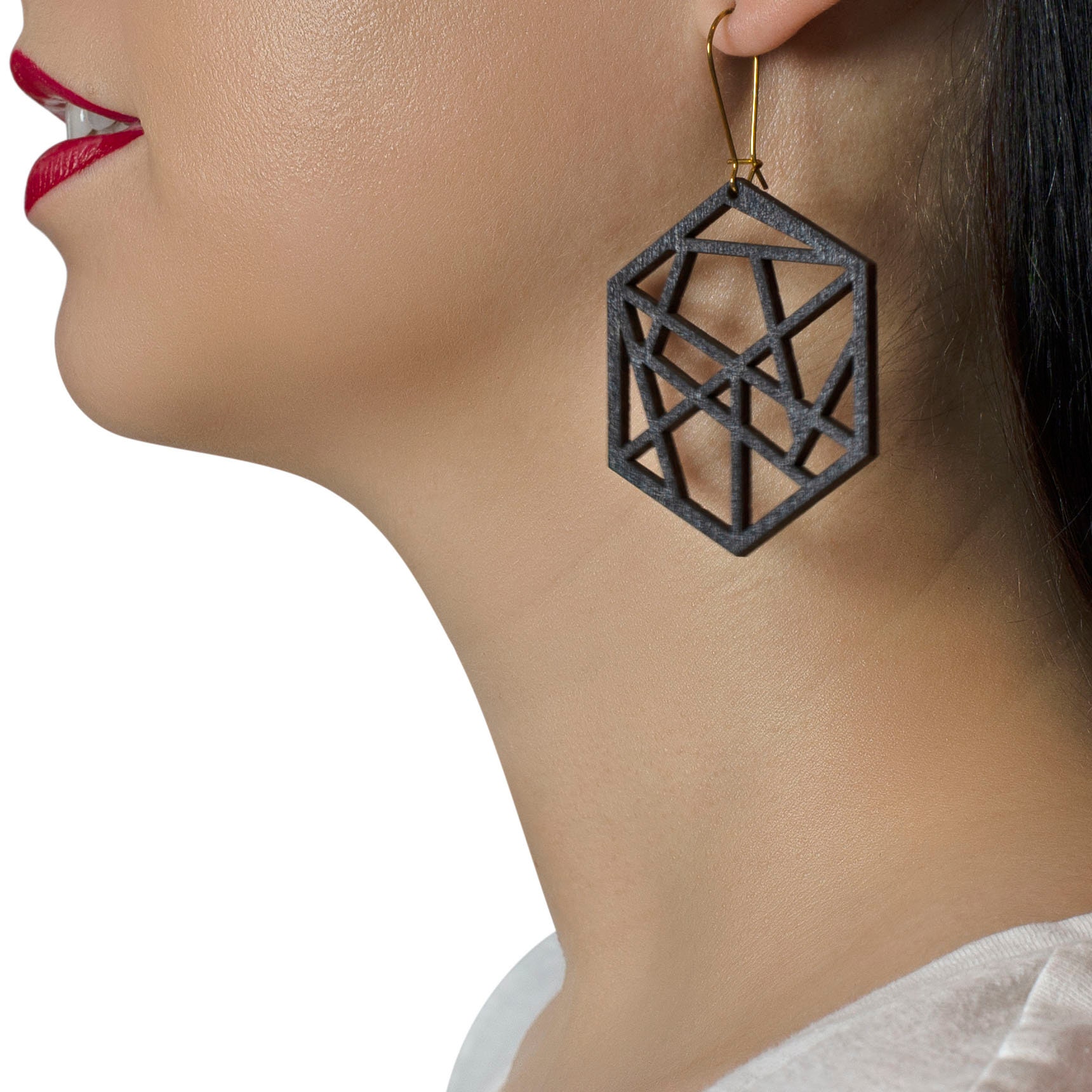 Black Wood Earrings. Lightweight Statement Jewellery. Etsy UK