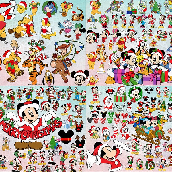 Dessin animé de Noël svg Bundle, Noël Mickey Clipart Bundle, histoire de Noël jouet, fichier coupé Cricut, Mickey Noël Clipart, Tête de souris xms