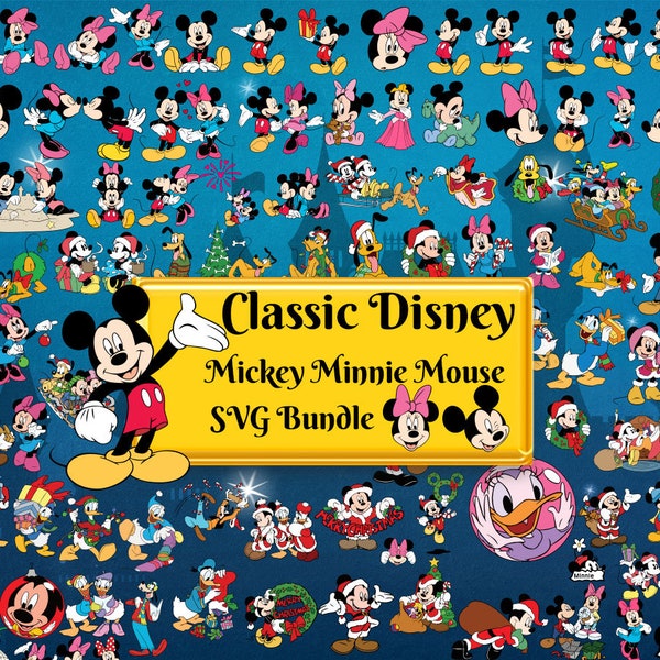 Kerst Mickey Clipart bundel SVG, xmas cartoon sublimatie, PNG-bestand voor kerst muis bundel, klassieke Mickey SVG, SVG bundel gelaagd