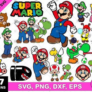 Mario Svg Super Bundle | 217 Layered SVG PNG DXF Designs | Mario, Luigi, Yoshi Clipart for Cricut & Sublimation | alphabet