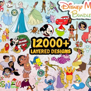 12000+ Layered Princess SVG Bundle for Cricut Files, Frozen, Moana, Mickey, Encanto, Ariel, Elsa, Tangled, Stitch, Toy Story, Pooh SVG Files
