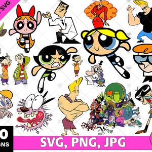 Retro Cartoon SVG Bundle | 90s Cartoon Characters Layered SVG PNG | Digital Download for Cricut & Sublimation Crafts