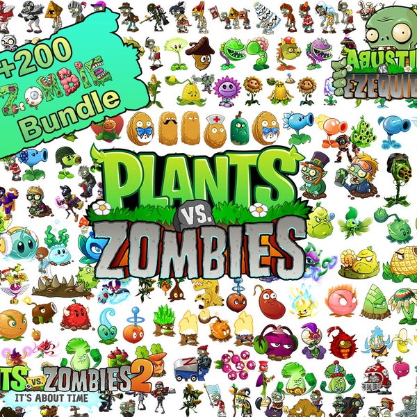 Plant and Zombie Clipart, Plants vs Zombies png, Plants Vs Zombies Heros, Plants vs Zombies, Instant Download, +200 Plant and Zombie bundle