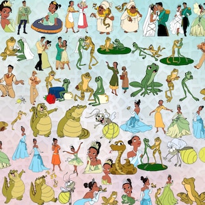 Princesa SVG de alta calidad, Imágenes prediseñadas, Archivo digital, Paquete svg de Tiana, La princesa y el sapo Svg, Viaje familiar svg Clipart Descarga instantánea