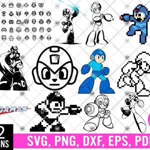 Paquete Megaman Svg, Megaman clásico svg, Silueta de Megaman, Smash Bros Svg, Archivos cortados para Cricut Silhouette, Dxf, Png, Eps