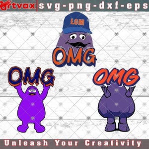 May include: A digital graphic featuring three purple characters with the text "OMG" in orange and blue. One character wears a blue hat with "LGM" on it. The phrase "Unleash Your Creativity" is at the bottom.