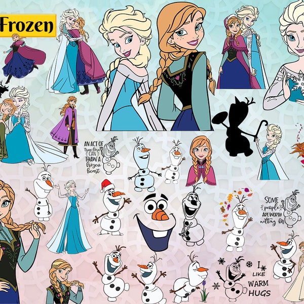 30+ Frozen Bundle SVG, Elsa svg, Anna svg, Olaf svg, Frozen Layered SVG, Elsa PNG, Anna Printable, Olaf Digital Download Cut File Cricut svg