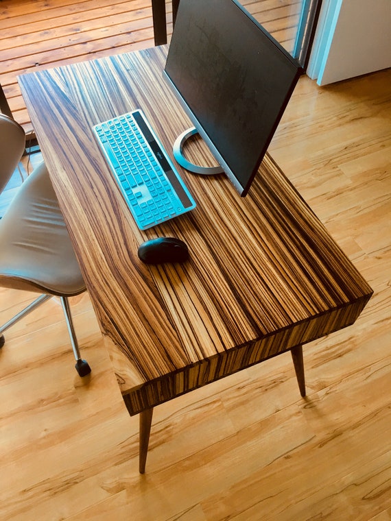 Zebra Wood Desk Mid Century Modern Desk Wood Desk Etsy