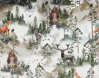 Foggy Forest Cotton Fabric, Woodland Animals Fabric, Nursery Premium Textile, Cloth For Baby, The Highest Quality