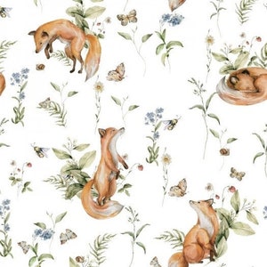 Foxes in Flowers Cotton Fabric, Fox Nursery Fabric, Vintage Fox Premium Textile, The Highest Quality