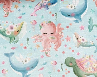 Tissu en coton animaux de l'océan, tissu de pépinière, textile haut de gamme, tissu pour bébé, la plus haute qualité