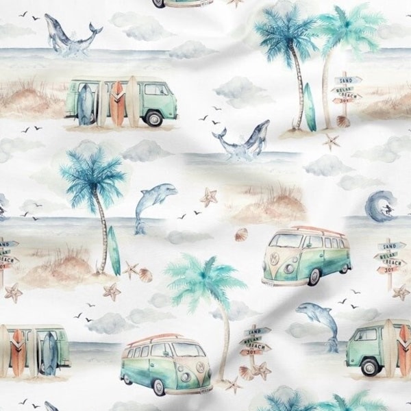 Summer Hawaii Aloha Cotton Fabric, On The Beach Nursery Fabric, Premium Textile, Cloth For Baby, The Highest Quality