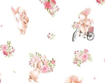 Bunnies in Love Cotton Fabric, Nursery Fabric, Premium Textile, Cloth For Baby, The Highest Quality