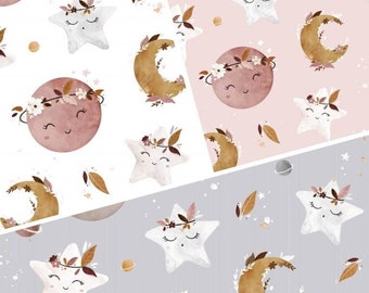 Boho Sky Fitted Crib Sheet, 3 Colors Boho Cot Sheet, Star and Moon Baby Bedding, Nursery Cotton Crib Sheet