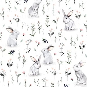 Meadow Bunnies Cotton Fabric, Nursery Fabric, Bunnies Premium Textile, Cloth For Baby, The Highest Quality