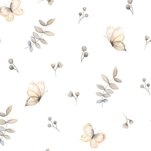 Butterfly Cotton Fabric, Boho Nursery Fabric, Leaves Premium Textile, Cotton by the Yard, OEKO-TEX Fabric