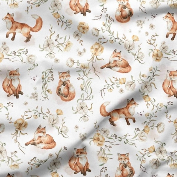 Foxes in Flowers Cotton Fabric, Fox Nursery Fabric, Vintage Fox Premium Textile, The Highest Quality