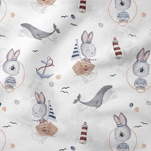 Tessuto di cotone Sailor Bunny, tessuto vivaio, tessuto premium, panno per bambino, la massima qualità