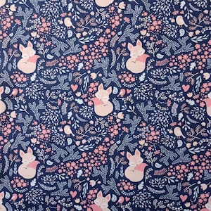 Volpi addormentate su tessuto di cotone blu navy, tessuto per cameretta dei bambini, tessuto di alta qualità, stoffa per neonati, la massima qualità