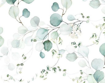 Eucalyptus Leaves Cotton Fabric, Floral Nature Nursery Fabric, Premium Textile, High Quality