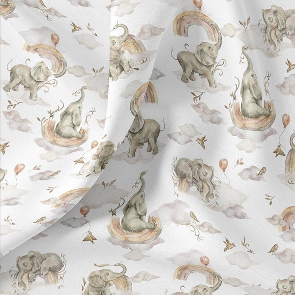 Tissu en coton éléphants et ballons, tissu de pépinière arc-en-ciel, textile haut de gamme, tissu pour bébé, la plus haute qualité