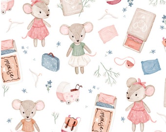 Tiny Mouse Cotton Fabric, Mice Nursery Fabric, Premium Textile, Cloth For Baby, The Highest Quality