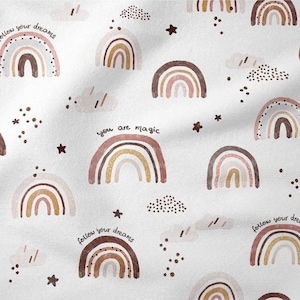 Natural Rainbows Cotton Fabric, Retro Nursery Fabric, Premium Textile, Unisex Cotton Fabric, Boho Style image 1