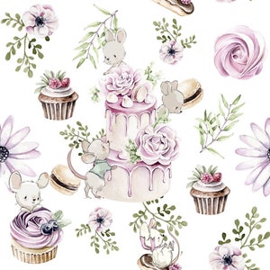 Tiny Mice and Muffins Cotton Fabric, Mouse Nursery Fabric, Premium Textile, Cloth For Baby, The Highest Quality