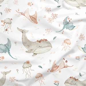 Crea la tua coperta, coperta personalizzata per neonati con animali dell&#39;oceano, coperta con nome per bambina, regalo per baby shower, pesce arcobaleno, oceano