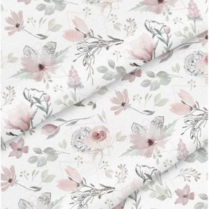 Magnolia Flower Cotton Fabric, Floral Nature Nursery Fabric, Premium Textile, High Quality