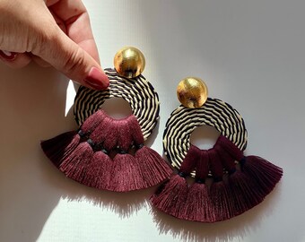 Statement Earrings XL Earrings Gold Plated Earrings wine color Earrings Dakota Collection