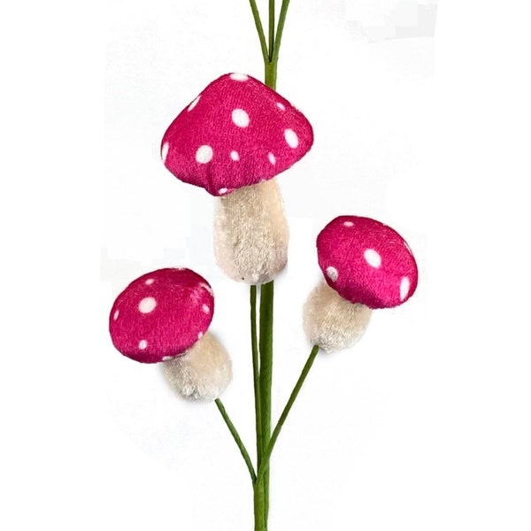 Mushroom Hot Pink Polkadot Spray x 6 22", Spring Wreath Embellishment 63304BT