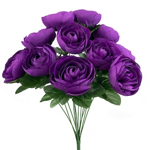 Purple Ranunculus  Bush X 12, 20"L, Wreath Supplies, Floral and Garden Wreath Embellishments, Purple Wedding Bouquet