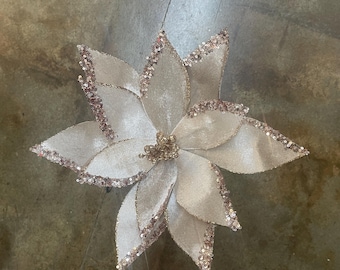 Taupe Glittered Poinsettia Stem 22" L Christmas Tree Ornament, Wreath Attachment or Supplies, 131054