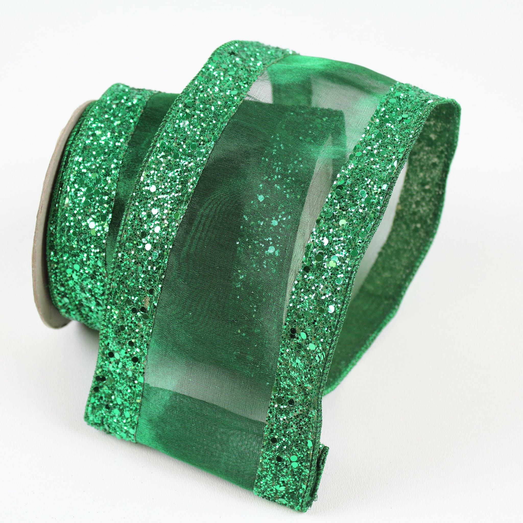 Glitter Wired Edge Ribbon, 2.5 x 10 Yards (Emerald)