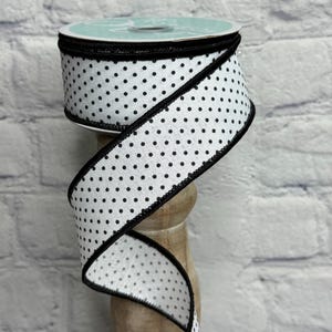 White with Black Raised Swiss Dots on Royal Wired Ribbon 1.5” x 10 Yards, Ribbon for Wreaths, Crafts or Floral Designs, RG01685L6