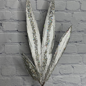 Platinum Silver Jewel Glitter Leaf Stem – 32”, Christmas Tree Spray, Glitter Pick for Wreaths, Centerpieces, Swags