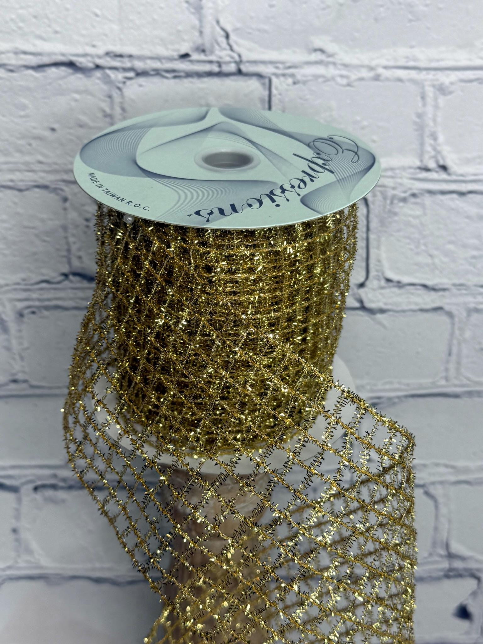 Tinsel Mesh Gold Netting Ribbon, 4.25” X 10 Yds, Mardi Gras, Christmas ...