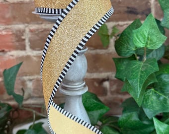 Traico 1.5 Inch Light Gold Glitter Wired Ribbon - 10 Yards Spool For Christmas, Wedding, Gift Wrapping, Wreaths, DIY Decor - View #6