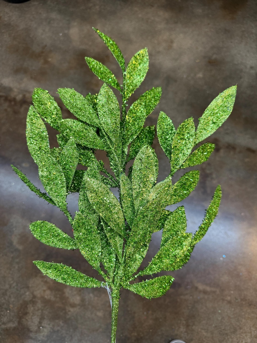 Lime Green Glittered Bay Leaf Spray 23”, Wreath Embellishment