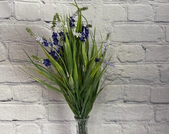 Blue Lavender Bush – 14 Stems with Green Grass 20”, Wreath Embellishment Supply, Floral Supply, Floral Bushes 85000-BL