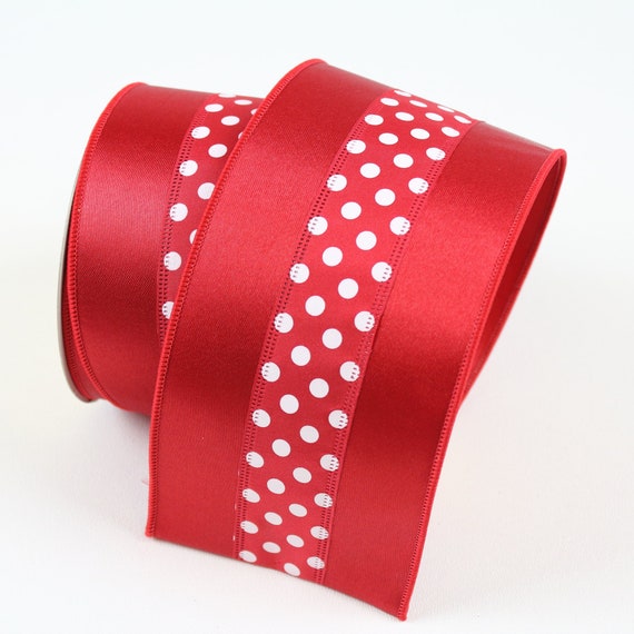 Solid Red with White Mini Polka Dots Thick Satin, Sleek Satin Red Ribbon  for Wreaths and Crafts, 4” X 10 Yard Farrisilk Ribbon, RD893-93