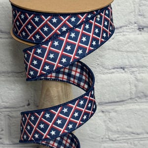 Patriotic Diamond Stars & Plaid, Red, White and Blue | 10 Yard Roll 1.5" Wired Ribbon